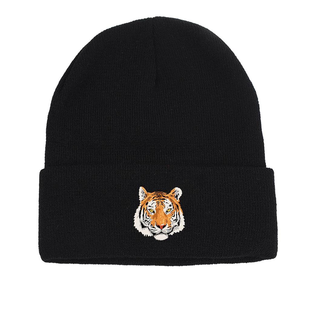 Tiger Warm Knit Cap Beanie, Animal Skull Cap Cozy Slouchy Solid Color Headwear Knitted Hat Beanie