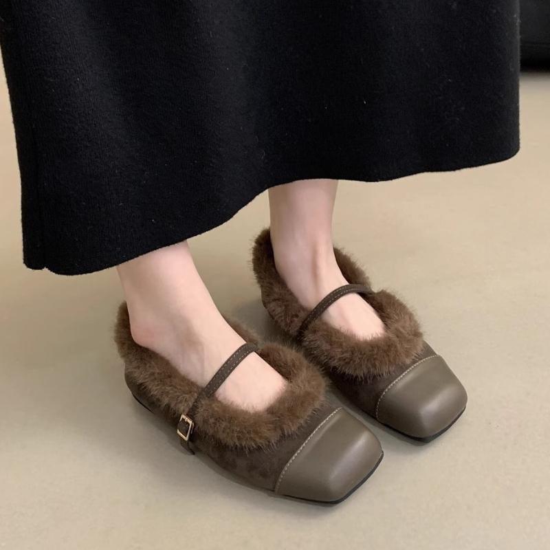 Модные меховые туфли женские 2024 осень-зима цветные цепочные утепляющие модные неглубокие туфли-лодочки туфли Мэри Джейн с пряжкой в одну линию