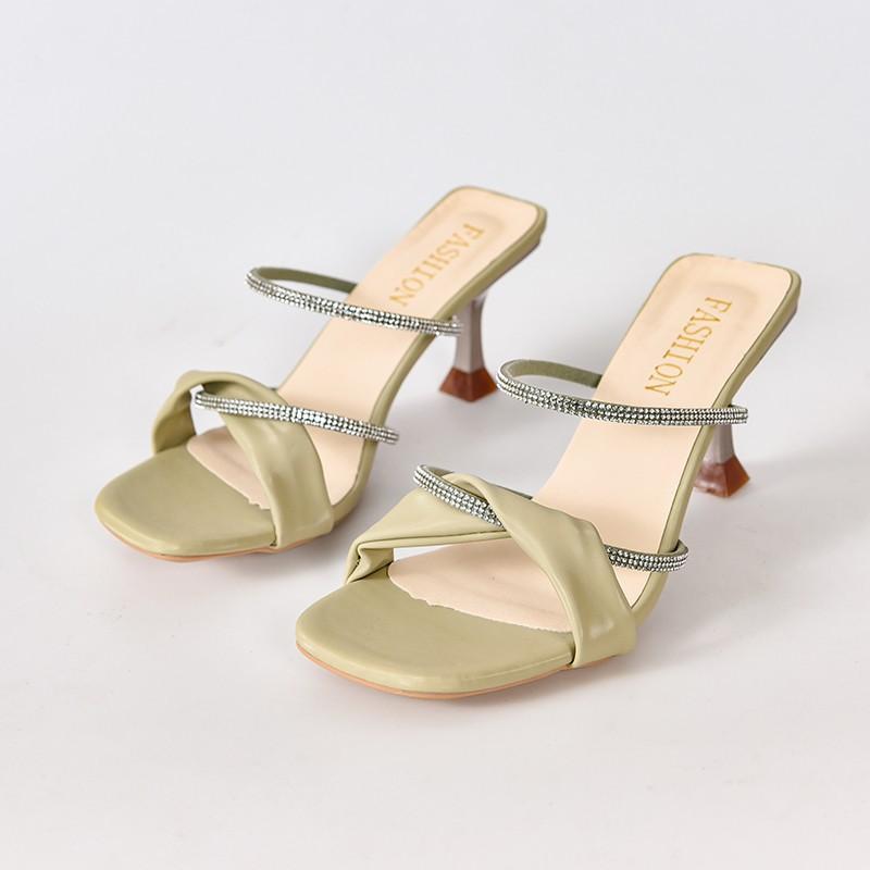 Rhinestone sandals women's 2025 new spring and summer fashion slippers high heels open-toed women's half drag