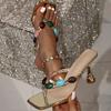 Женские Шлепанцы Дизайнерские Квадратный Носок Высокий Каблук Домашние Шлепанцы Бохо Стиль Пляжные Шлепанцы Роскошный Цвет Стразы Женские Сандалии