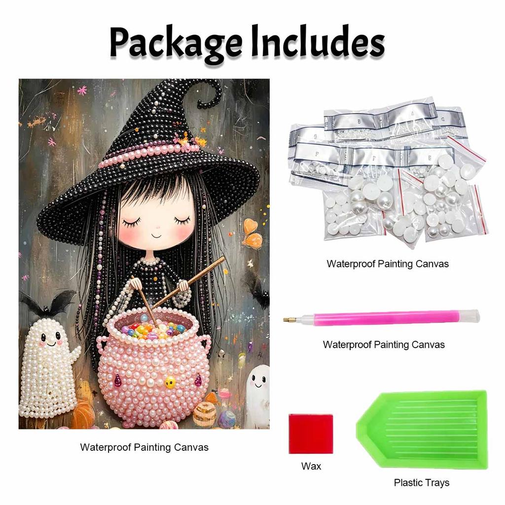 Halloween witch pearl painting art full pearl handmade diy home decorations