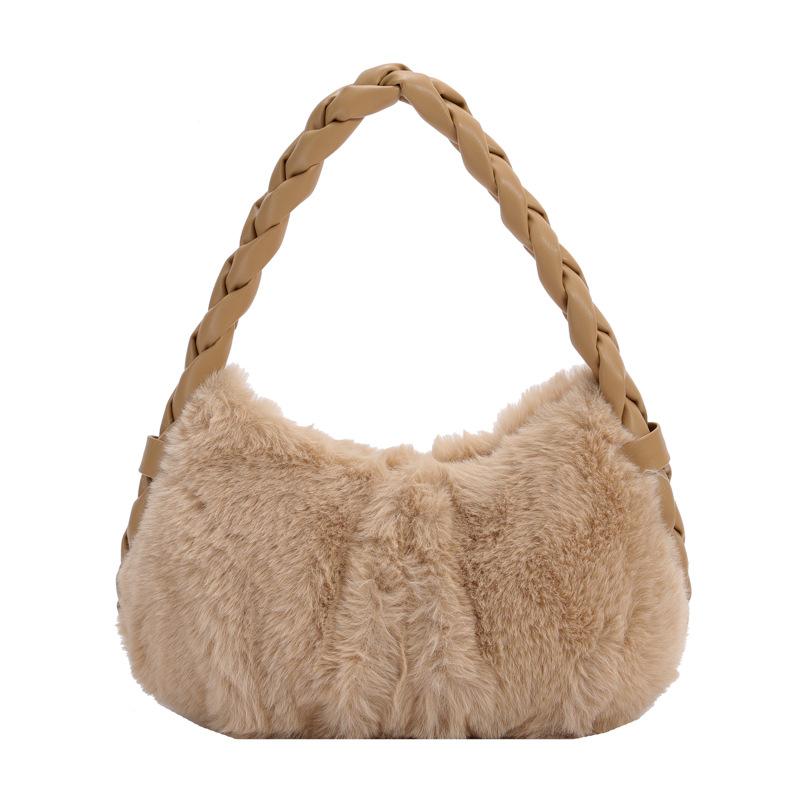 Нишевая плюшевая сумка, новая популярная модная меховая сумка подмышкой, однотонная простая женская сумка через плечо прилив