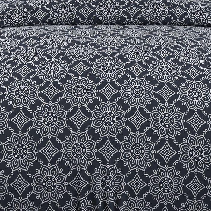 ESMERALDA Navy Blue 57 Thread Cotton Duvet Cover Set 140x200 Cm, by Soleil D'ocre