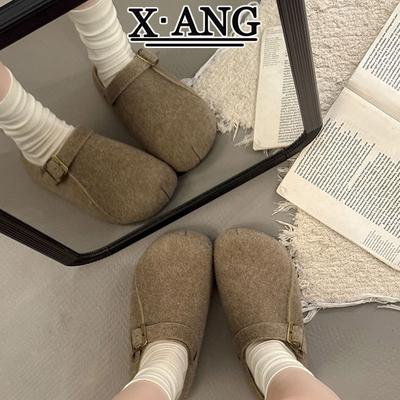 Версия из коровьей кожи на толстой подошве, бархатные детские осенне-зимние новые хлопковые туфли на одной педали, с закрытым носком, уличные тапочки