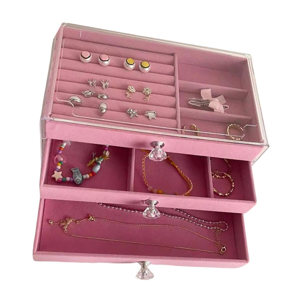 Plastic Velvets Jewelry Organizer 3 Drawers Stackable Display Case for Earrings Necklace Bracelets Accessories Holder