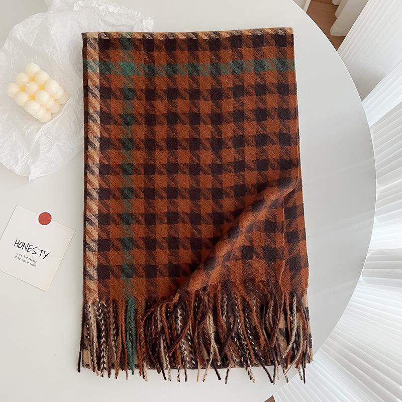 New Thickened Fringe Scarf WomenS Thousand Bird Plaid Cashmere Shawl Sunscreen Autumn And Winter Warm And Wind Proof Neckband Women