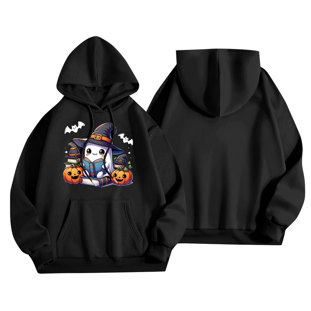 Женский модный, повседневный, удобный свитер с круглым вырезом, капюшоном, длинными рукавами и принтом на Хэллоуин