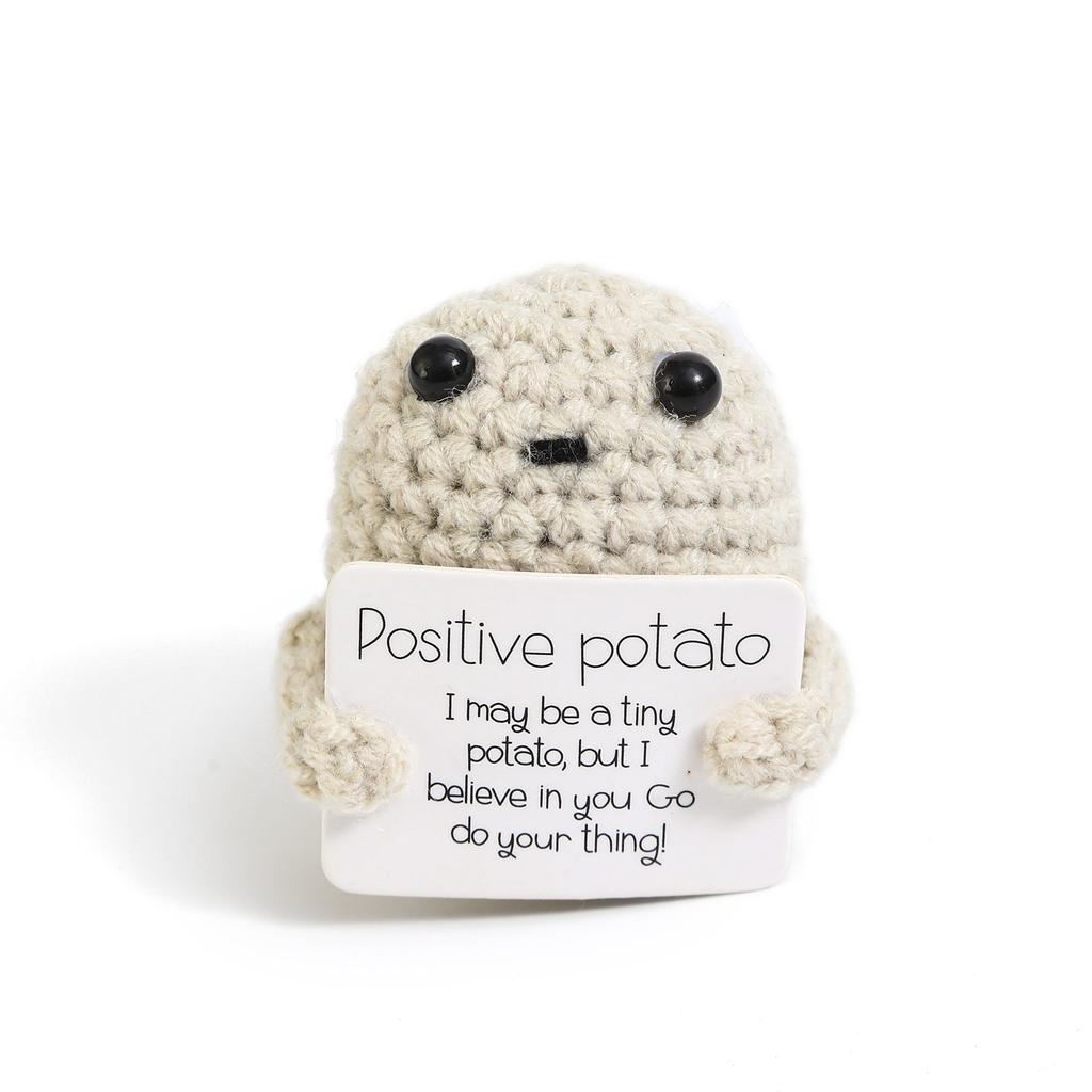 Positive Crochet Potato Doll with Card Handmade Knitted Emotional Support Hug Pocket Cucumber Ornament Room Decor Christmas Gift