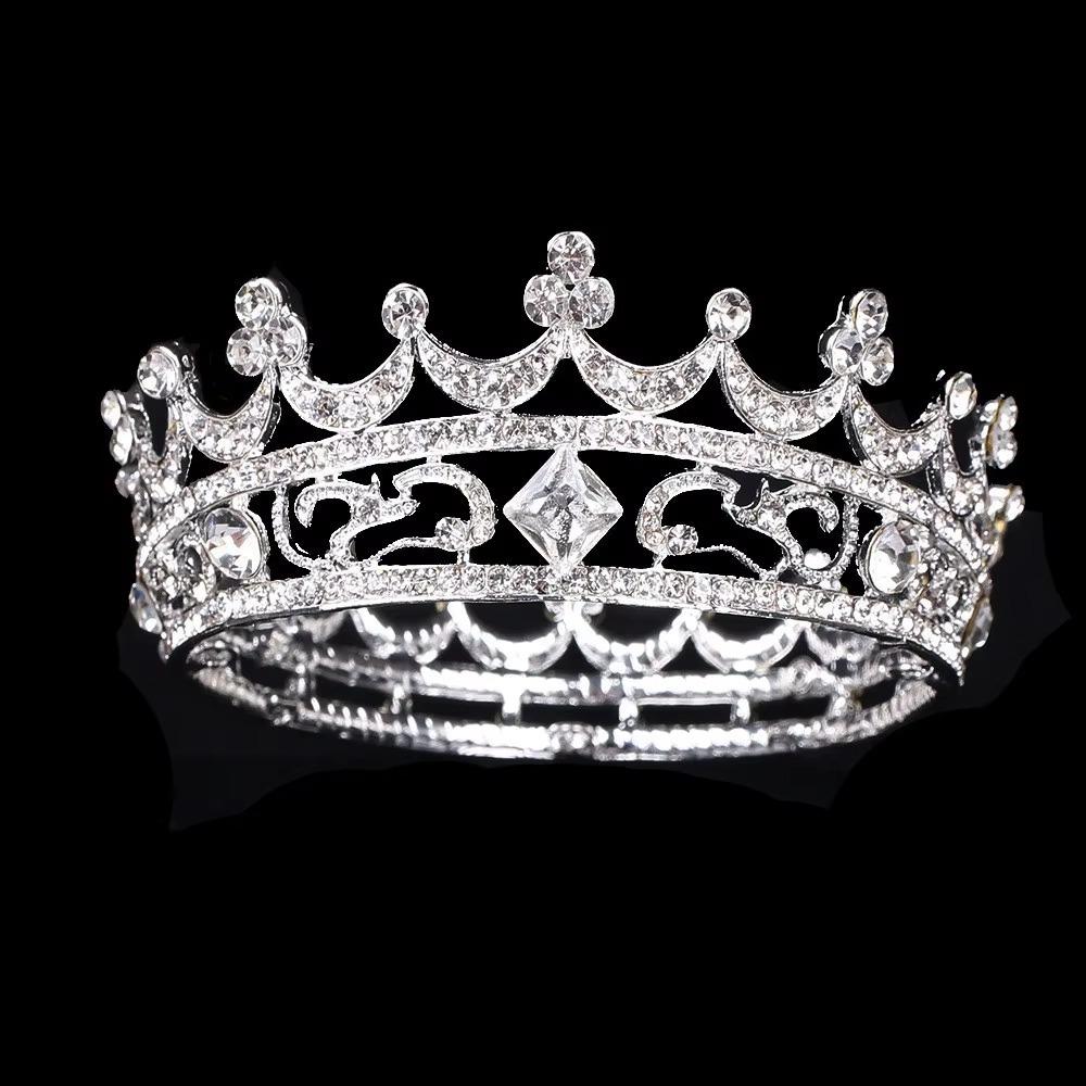 Crystal Baroque Crown Sparky Round Crown for Women Headwear Crystal Bridal Tiara Banquet