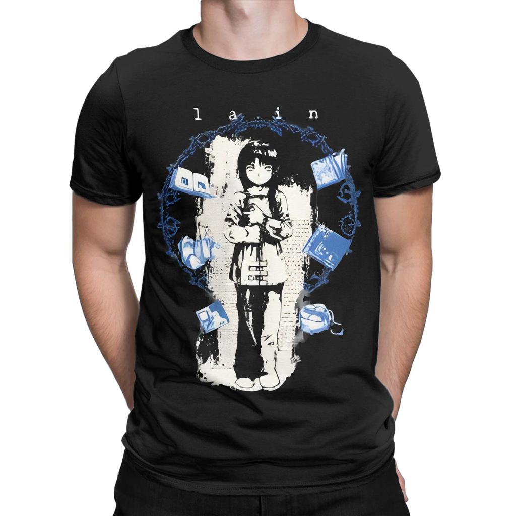 Serial Experiments Lain Anime Merch Men Women T Shirts Pure Cotton Tee Graphic Printed Cartoon Lain Iwakura T-shirt Clothing