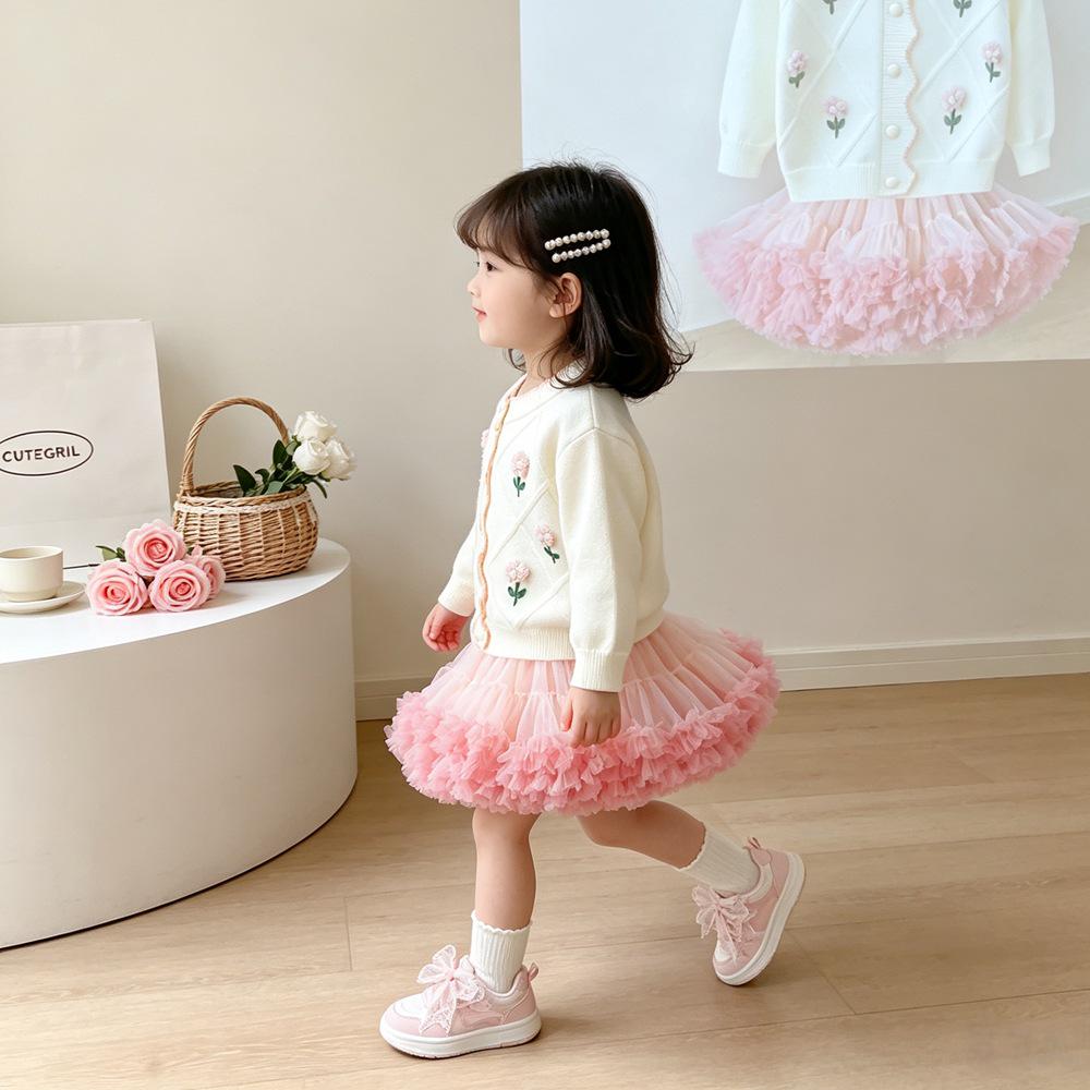 Girls' Floral Knit Cardigan - Spring/Autumn Baby Top Sweater Coat