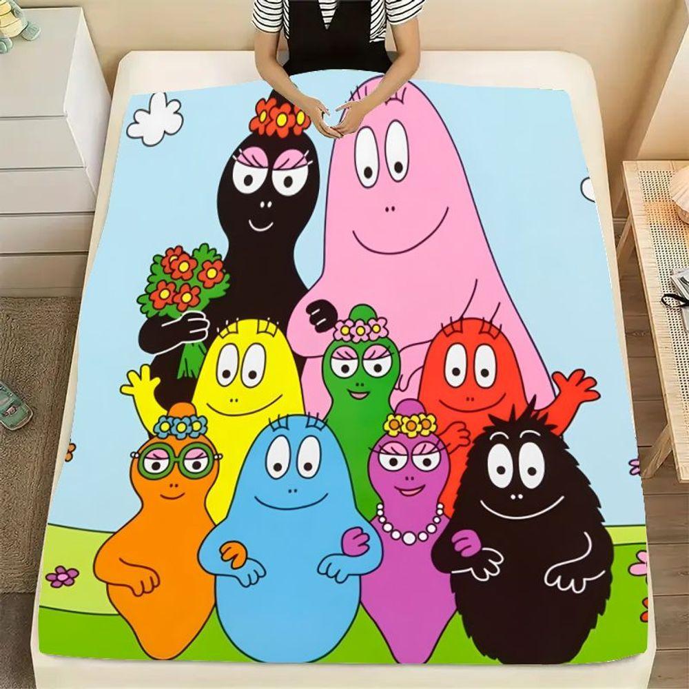 Красочное одеяло-плед с семьей Барбапапа - причудливый дизайн персонажей в форме капель для семейных объятий, уютное, мягкое, из микрофибры