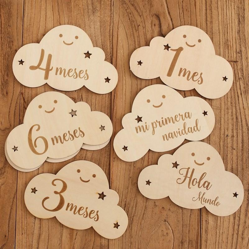 8Pcset Wooden Baby Milestone Card For Newborn Cute Cloud Shape Pography Props Accessories Month Cards Sticker Newborn Gifts