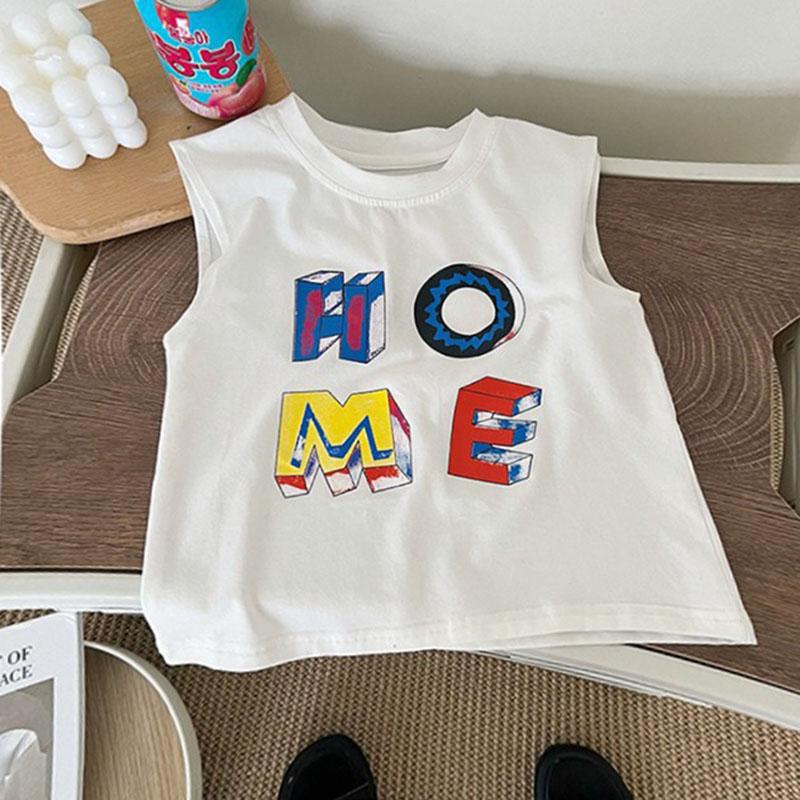 Kids Summer Cotton Sleeveless Vest Baby Thin 3D Letter T Shirt Boys Girls Breathable Top