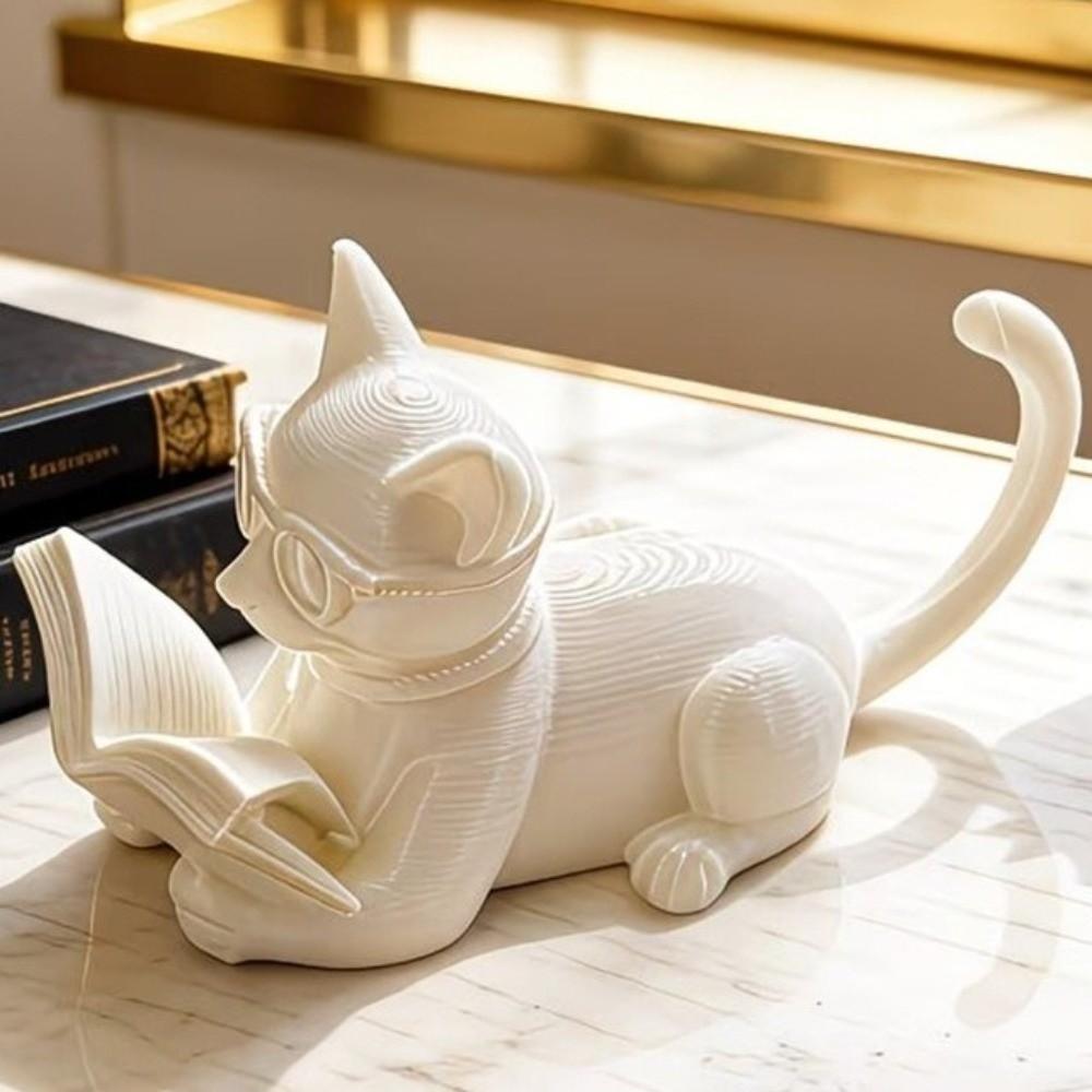 3D Printed Reading Cat Ornament Cute Decorative Cat Statues Desktop Cat Decorations Desktop Use