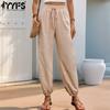 Women's Fashion Casual Solid Color Print High Waist Trousers Pants & Capris