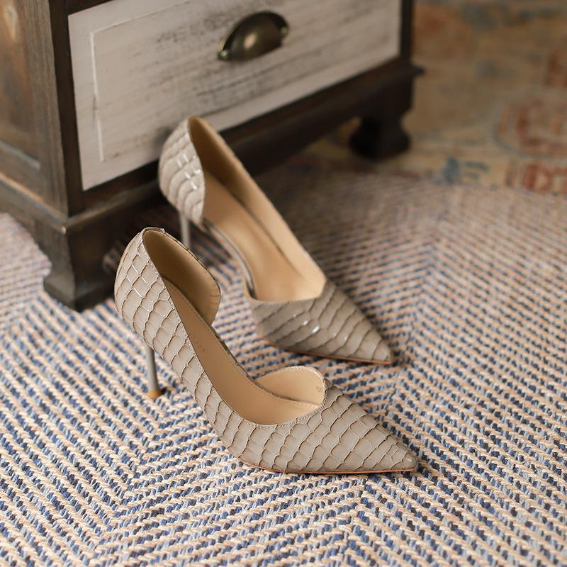 9 Commuter супер высокие каблуки сбоку пустые женские туфли сексуальные змеиный узор темперамент высокие каблуки неглубокий рот заостренные одинарные туфли женщины