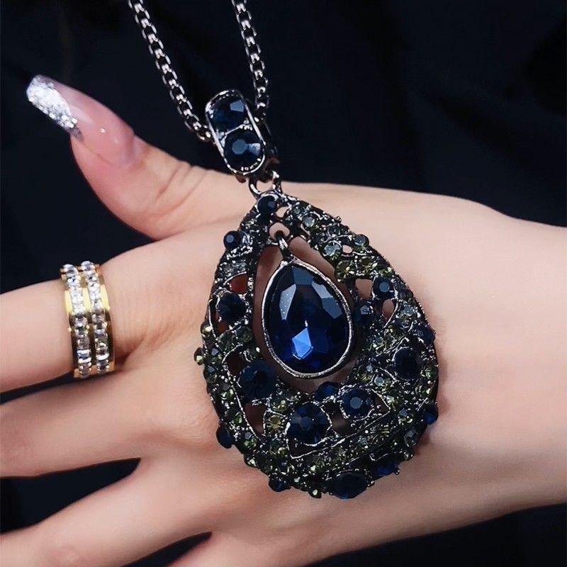 Корейское ожерелье-цепочка с длинным свитером в форме капли воды, винтажное хрустальное ожерелье-подвеска для женщин, очаровательные ювелирные аксессуары, подарки AVE