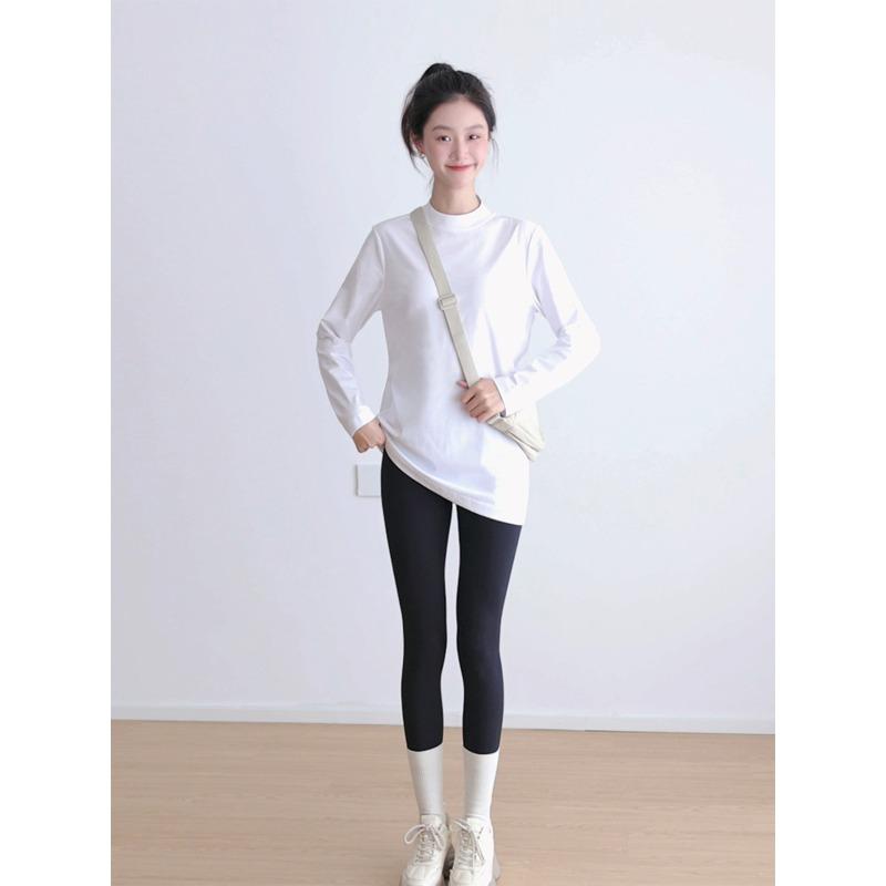 Long Shirt Covering Butt Half Turtleneck Women's Long-sleeved Middle Collar Loose and Thin Stacked Bottoming Shirt Medium and Long Top