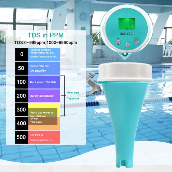 6-in-1 Smart Pool IP67 Waterproof Bluetooth-compatible Water Tester Digital Display PH/Chlorine/ORP/EC/TDS/Temperature Meter