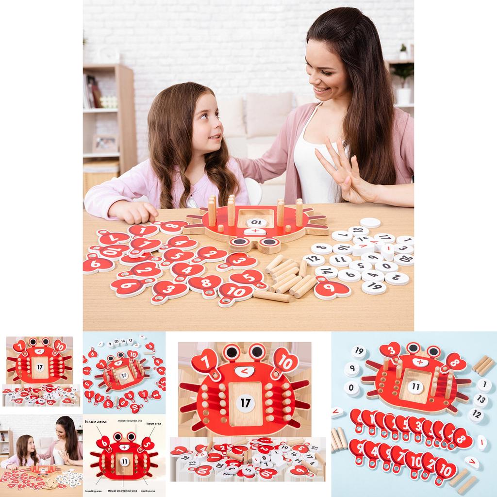 Educational Wooden Math Toy Featuring Ten Grid Array And Crab Shaped For Kids Math Skill Building And Cognitive Growth