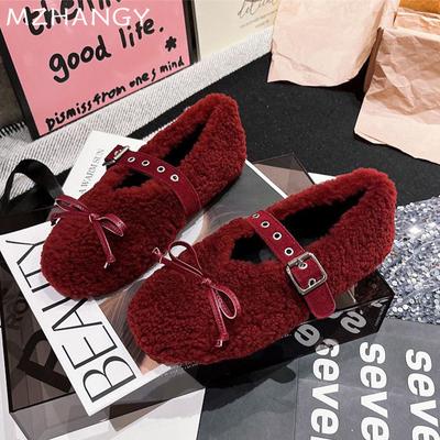 Женские меховые лоферы, туфли-балетки, теплые, неглубокие, хлопковые туфли, женские, тренд 2025, модная повседневная обувь, зимние, уютные, новые женские кроссовки