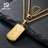 Hip Hop Square Textured Dog Tag Necklace Stainless Steel Box Chain Pendant 45cm Adjustable Length Trendy Jewelry Gift for Men