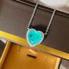 S925 Silver Heart Paraiba Necklace - Women's Layered Clavicle Chain Pendant