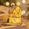 White LED Light Snow House Resin Xmas House Ornament  New Year Decoration