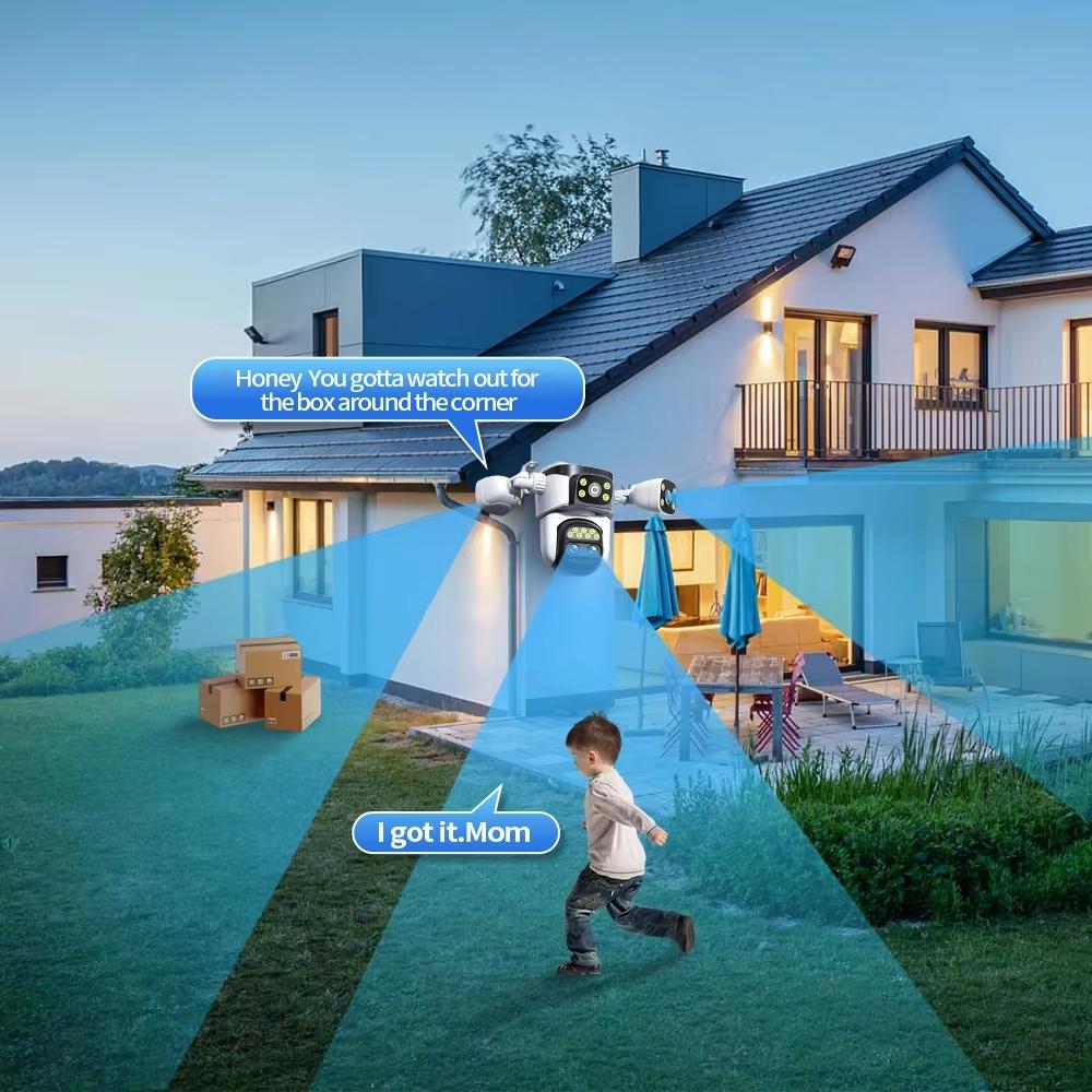 10K WiFi6 наружная камера 20MP 10X оптический зум Четырехэкранный Четырехобъективный PTZ Автоматическое отслеживание 6K Двойной объектив Водонепроницаемая система видеонаблюдения безопасности