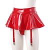 Womens Wet Look Patent Leather Ruffle Skirt Built-in Thongs Garter Belts Metal Clips Miniskirt Party Clubwear