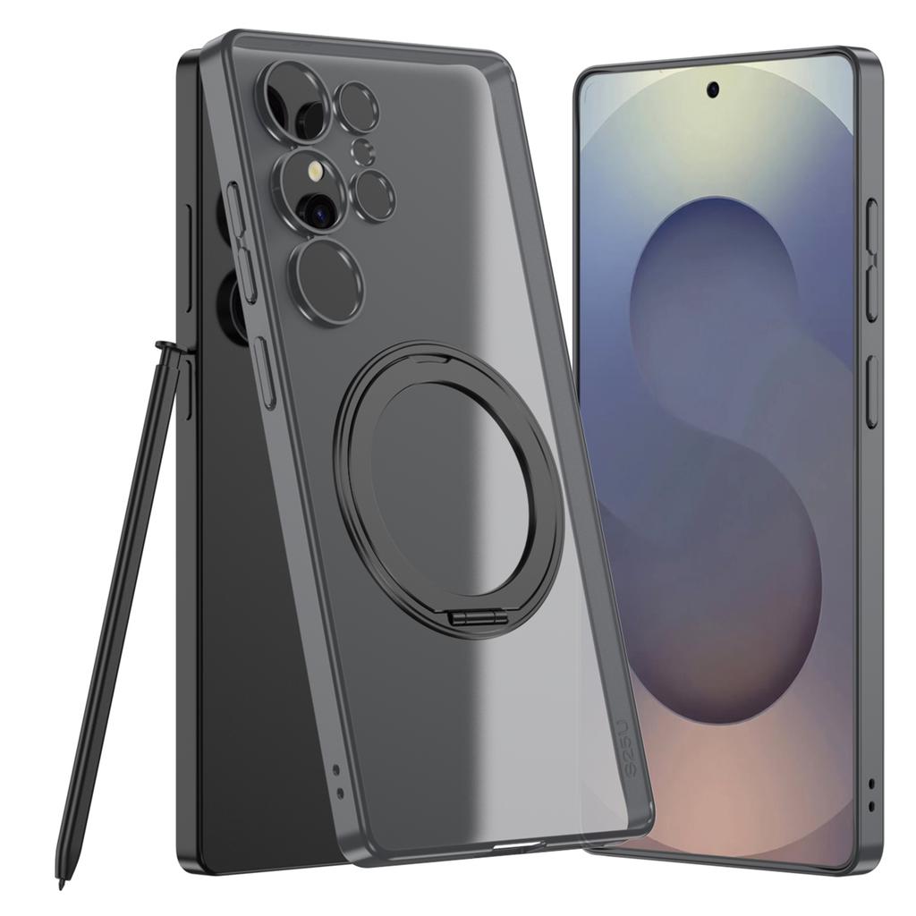 For Samsung Galaxy S25 Ultra Case Rotating Kickstand Translucent Matte PC+TPU Phone Cover Compatible with MagSafe