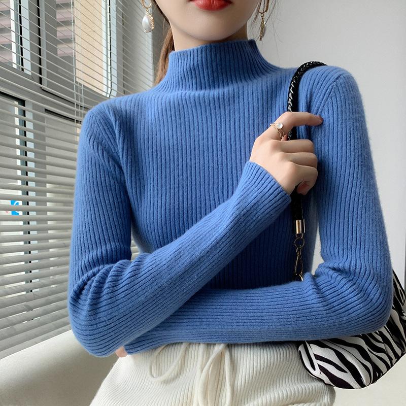 YYFS Women's Fashion Casual Solid Color Print Autumn Winter Long Sleeve Half Turtleneck Pullovers & Long Sleeves