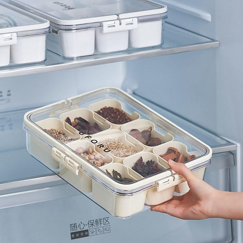 Durable 9 Grids Divided Serving Tray Dustproof Fresh-keeping Seasoning Storage Box Snack Fruits Food Box Kitchen Supplies