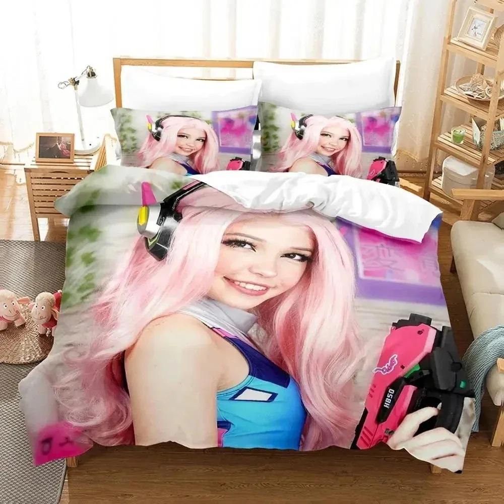 3D Печать Коллекция Постельного Белья Belle Delphine Пододеяльник Коллекция Постельного Белья Стеганое Одеяло Наволочка Одеяло Размер King Queen Коллекция Постельного Белья для Мальчиков и Взрослых