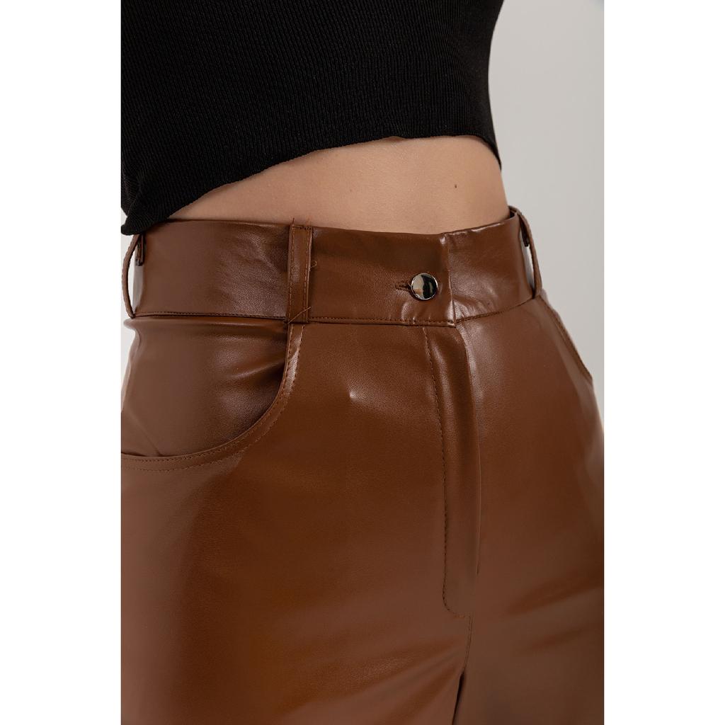 Women's High Waist Leather Trousers