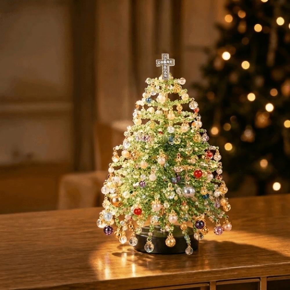 Handmade DIY Beaded Christmas Tree Kit with Light Up Colorful Mini Bead Weaving Set Sparkling Crystal Bead