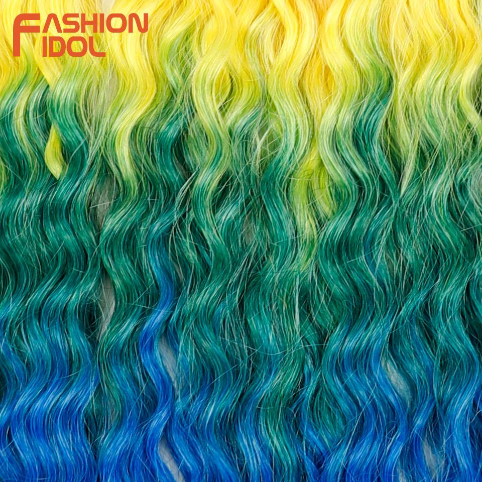 FASHION IDOL 24 Inch 300g Crochet Hair Synthetic Water Wave Braiding Hair Extensions Ombre Rainbow Fake Hair Deep Wave Curl Hair