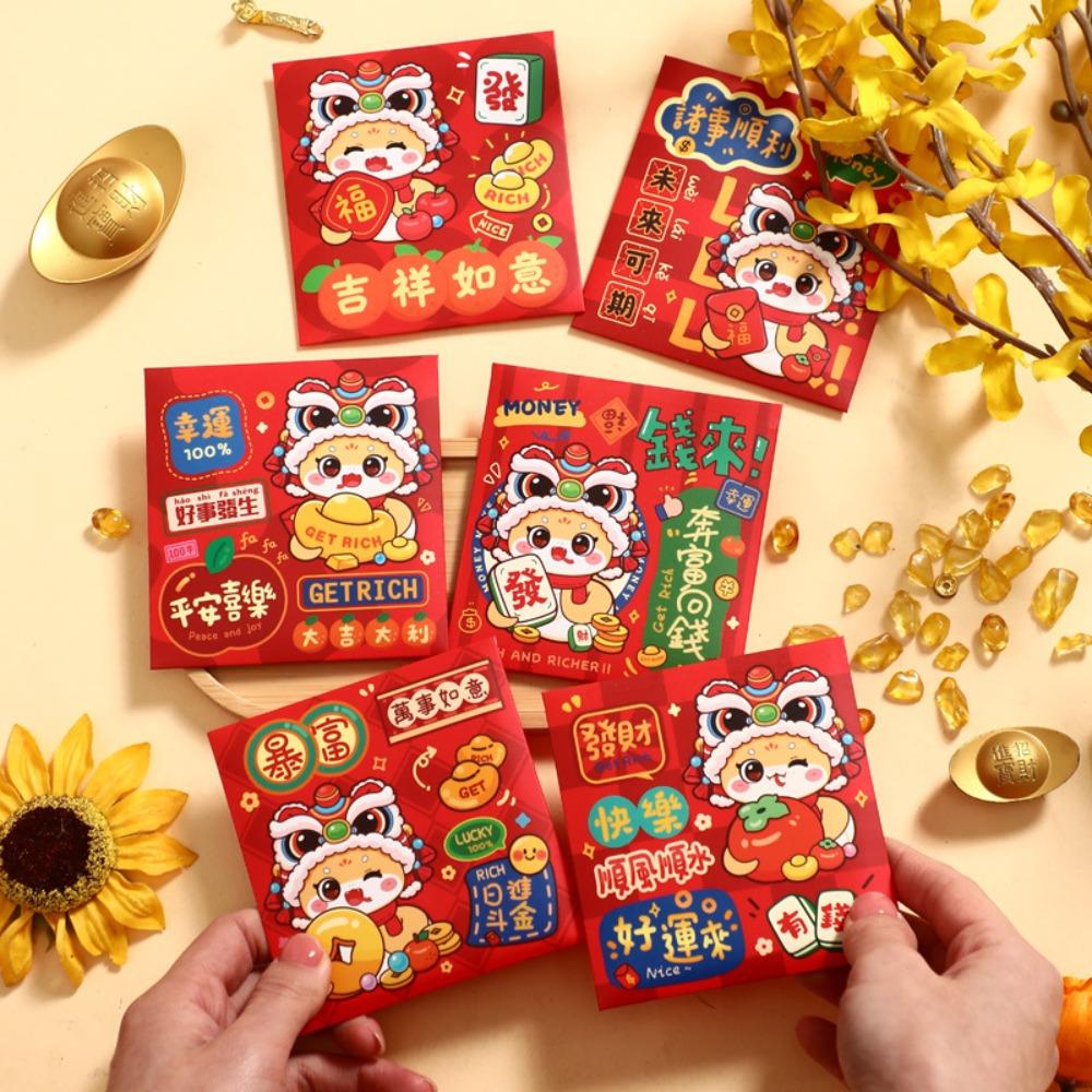 6Pcs Cartoon Chinese Snake Year Red Envelope New Year Money Envelope Spring Festival