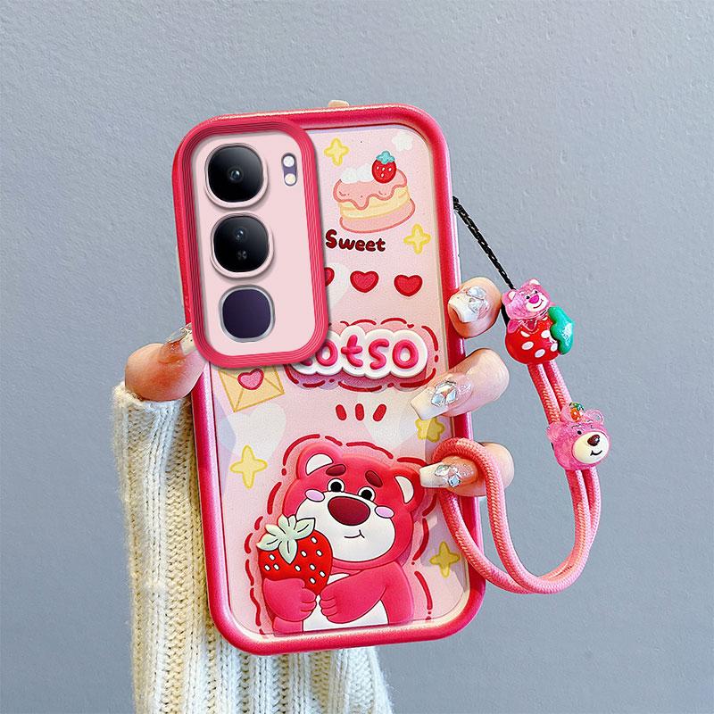 KEYSION Shockproof Case for VIVO V40 Lite with Lanyard Soft Silicone Cute 3D Cartoon Doll Phone Cover for VIVO Y200 5G Y19S