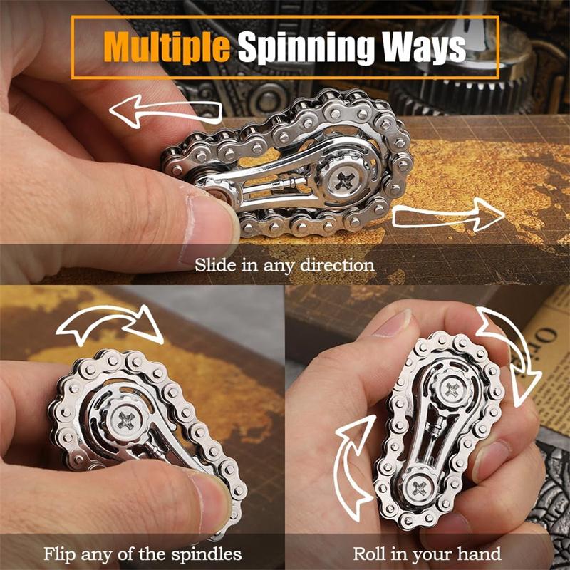Sprockets Hand Roller Fidget Chain Toys, Metal Dual-Gear Chain Fidget Spinner - Precision Machined Stress Relief Focus Toy