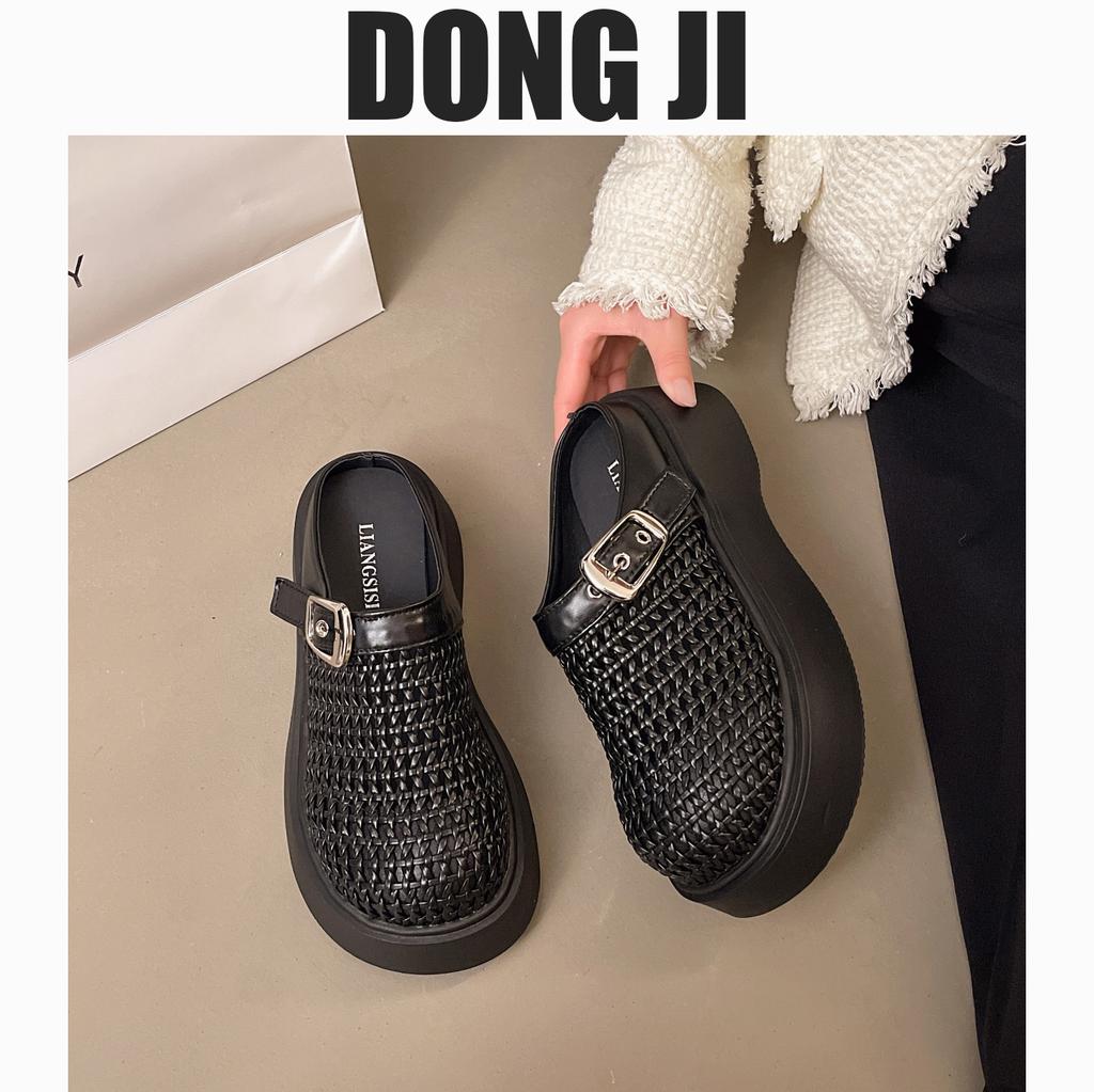 Женские лоферы на платформе-маффине, новинка 2025 года, весенне-летняя взрывная модель, ретро, плетеный мысок, полушлепанцы, маленькие сандалии