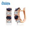 LSOOYH Clip Earrings Rose Gold Color Fashion Earring For Women Black Cubic Zirconia Hollow Stud Earrings Jewelry