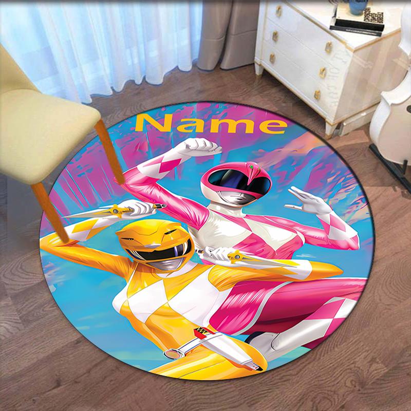 Custom Name Mighty Morphin Printed Round Rug Carpet Chair Rug Area Rug Entryway Doormats,for Office Chair Living Room Bedroom Kitchen Room.