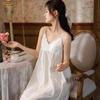 Women's Summer Cotton Lace Nightgown - Court Style Sexy Princess Pajamas with Embroidery and Chest Pad, Wearable Out or As Homewear.