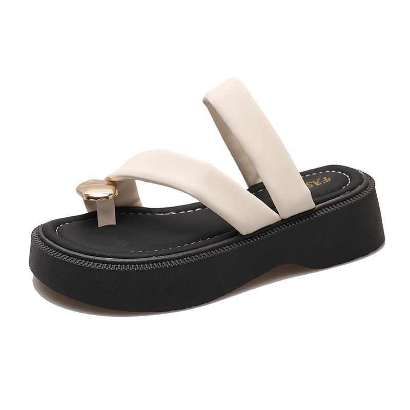 Women's summer 2025 new fashion versatile metal thick bottom comfortable casual foot cold slippers