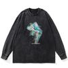 Футболка уличная Genie Graphic Washed Black, хлопковая, унисекс, большие размеры, длинные рукава, футболка