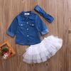 Kids Baby Girl Denim Shirt Clothes+Lace Tulle Skirts Dress Headband Outfits Set
