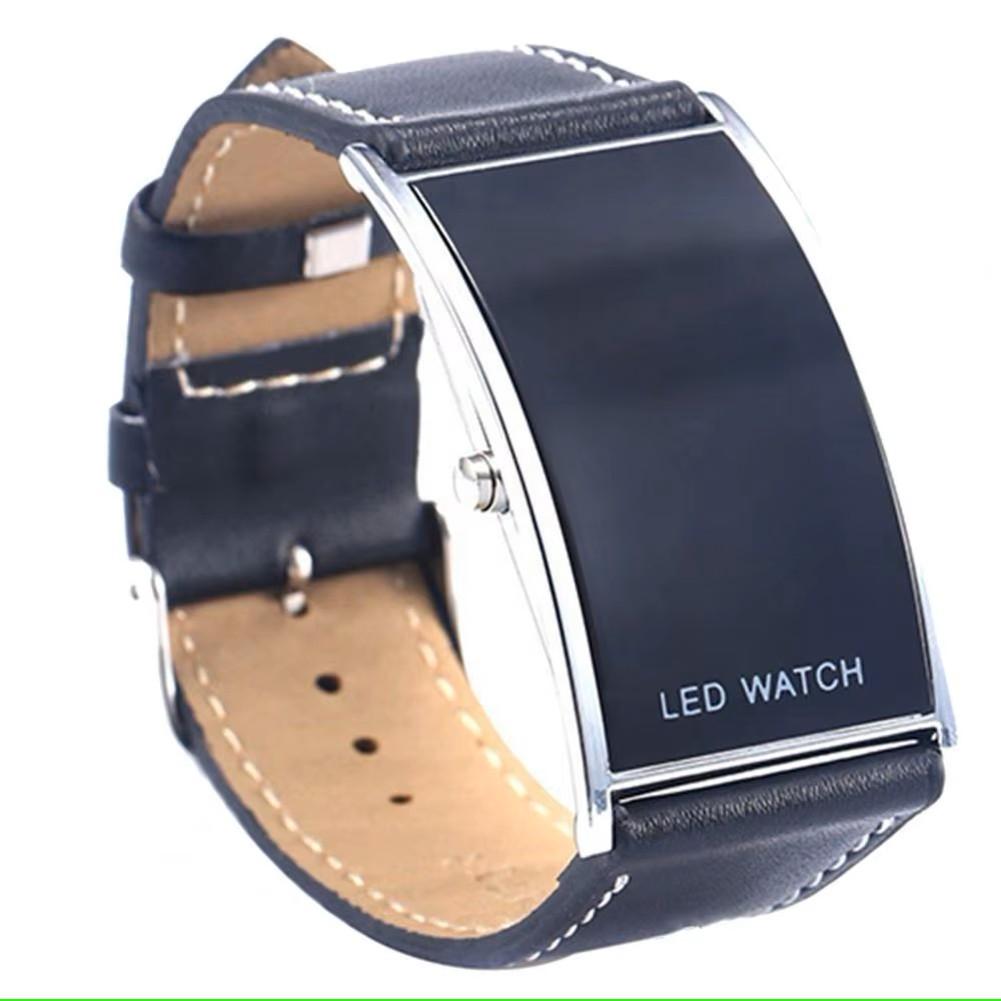 Watch Unisex Men Women Fashion Original Led Light Digital Rectangle Wristwatch Date Display Clock Life Waterproof Stainless Steel PU Leather Band