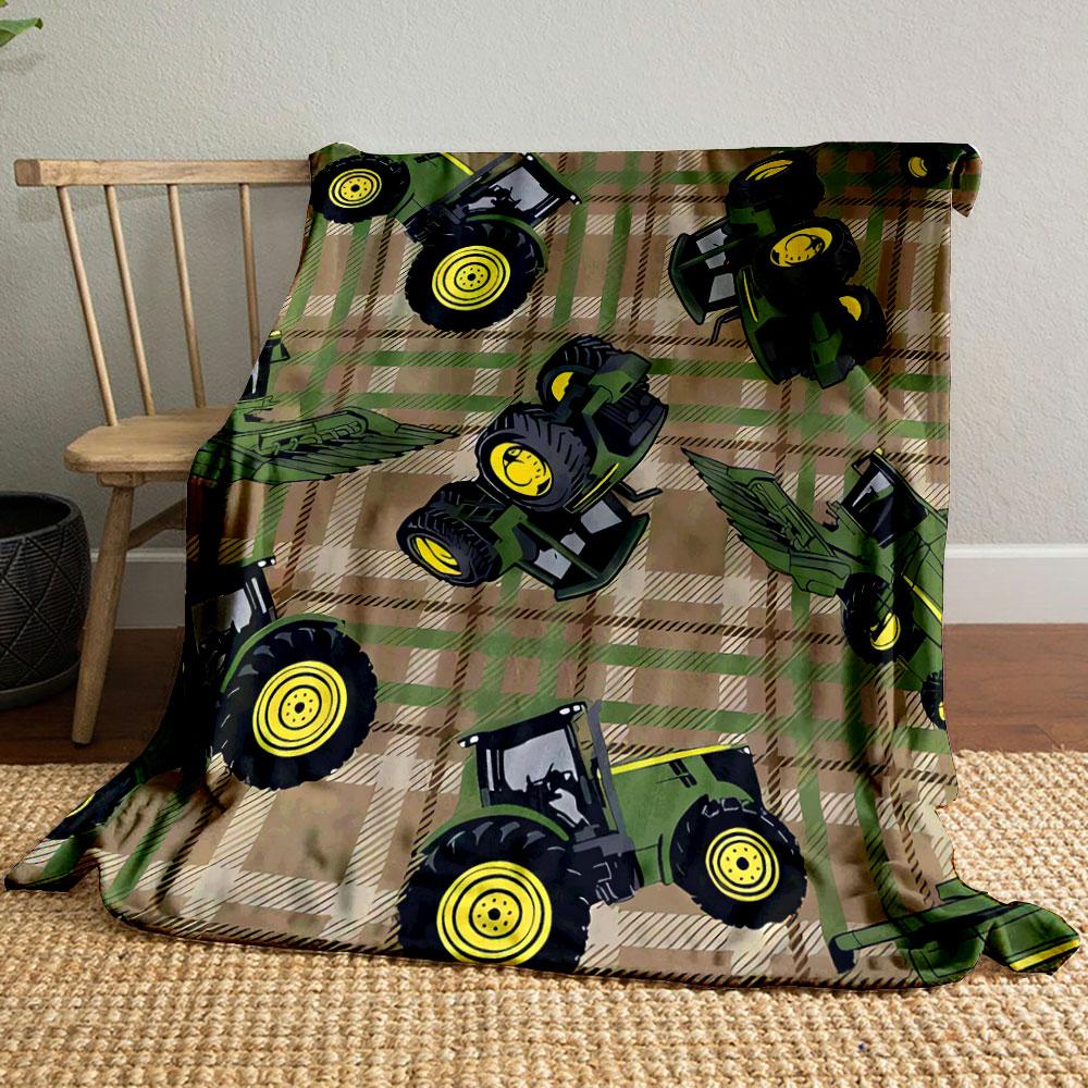 Green Tractor Plaid Blanket bedroom Blanket for Livingroom Couch lunch break Soft throw for Friend's festival Gift